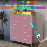 Welfuturer Pink Dresser for Bedroom with Charing Station Dressers with LED Lights Tall Dresser with 8 Drawers Storage Tower for Closet Living Room Hallway Entryway Sturdy Steel Frame Wood Top Welfuturer