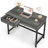 Mexin Small Desk with 2 Wooden Drawers, 40 Inch Home Office Writing Desk, Vanity Desk with Storage, Computer Desk for Bedroom Small Spaces, Desk Table for Office, Kids Study, Makeup, Grey Oak Mexin