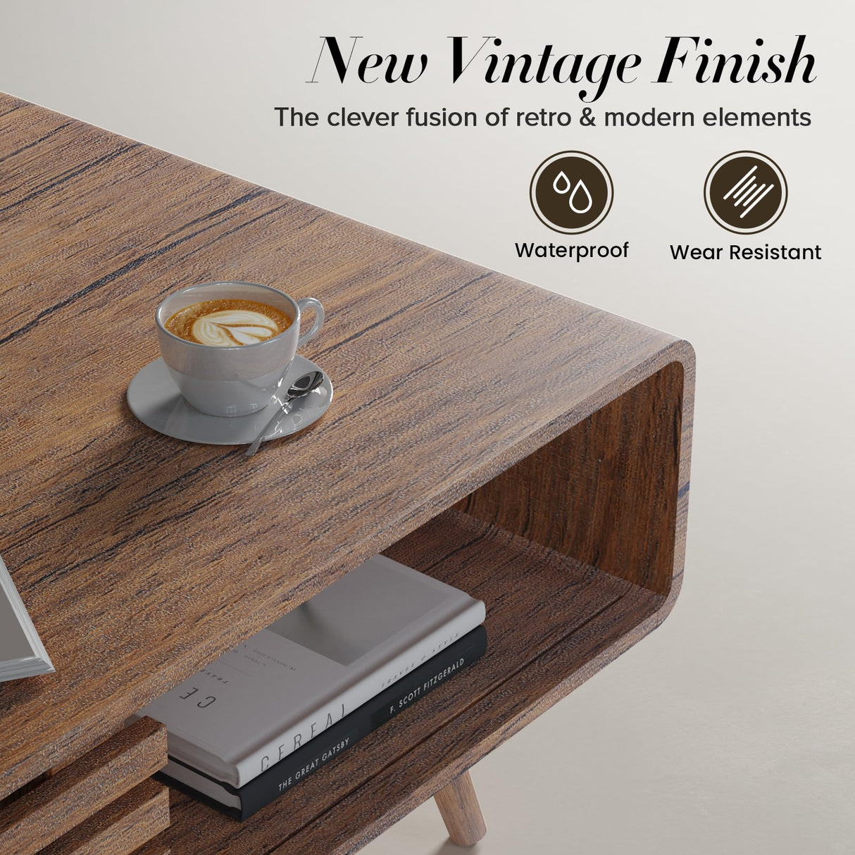 Easyego Coffee Table with Storage, Farmhouse Wood Tables for Living Room, Easy Assembly, Suitable for Various Home Styles (Walnut) Easyego