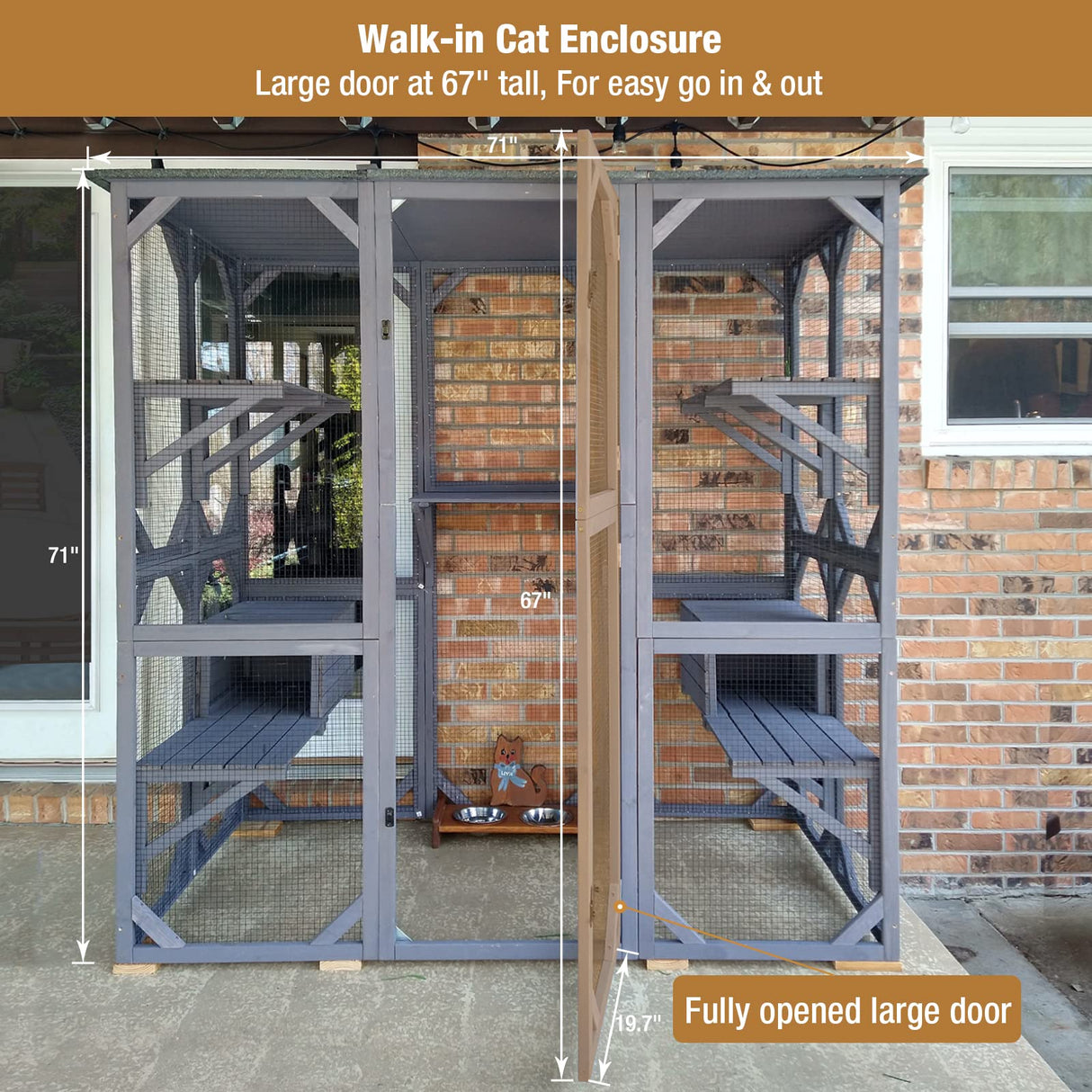 Cat Enclosure Outdoor Catios Indoor Wooden Kitty House Cat Cage with Resting Boxes, Platforms,Waterproof Roof GUTINNEEN
