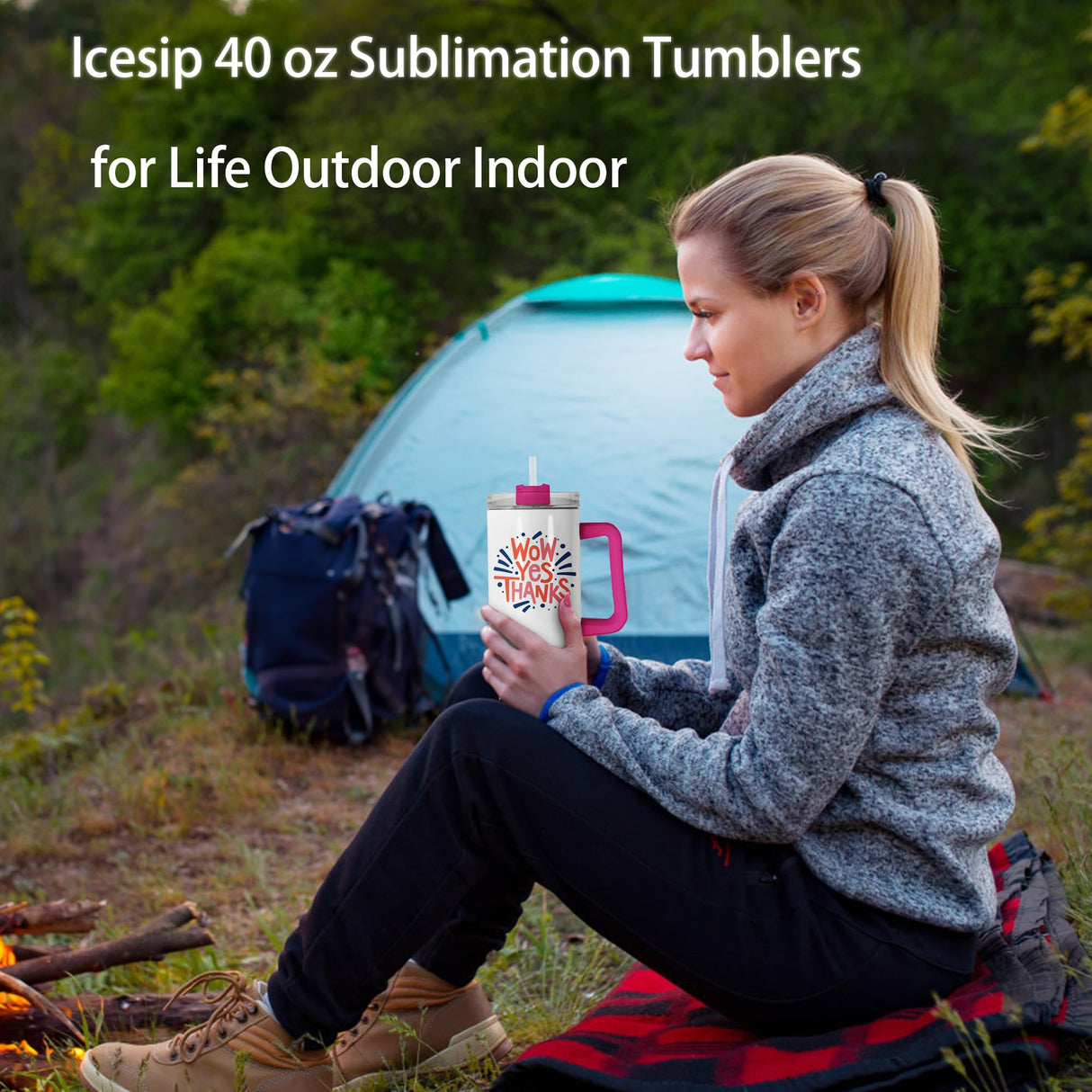 Icesip 40 oz Sublimation Tumblers 40 Pack with 5 Color Handle Lid and Straw Stainless Steel Double Wall Vacuum Insulated Travel Mug Cup Bulk Blank for DIY Gift Icesip