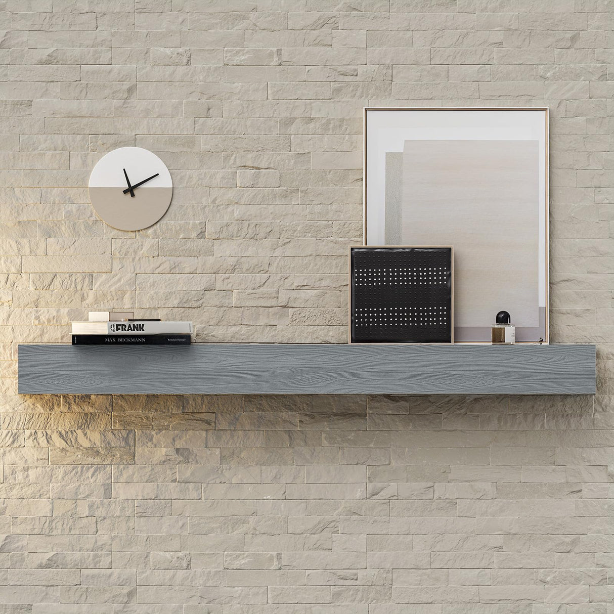 THLYNSAM Fireplace Mantel 48 inches Floating Shelf with Rustic Finish Wood Wall Shelf with Invisible Heavy Duty Bracket for Living Room Décor, 48L x 6H x 8D, Grey THLYNSAM