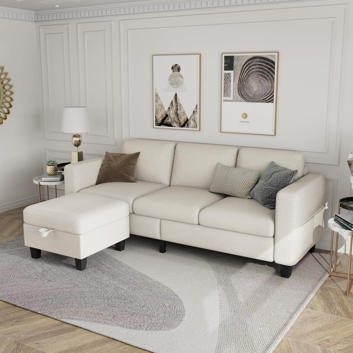 Couches for Living Room - Sectional Sofa L Shaped Cloud Couch-Small Modular 3 Seat-Comfy Linen with Storage Deep Seat Sofa,Washable Covers-Suitable for Living Room-Apartment-Office-Bedroom-Beige Clotius