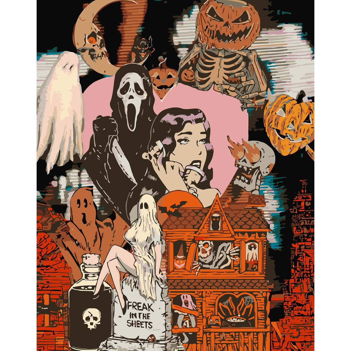 Halloween Paint by Numbers Kits for Adults - Painting by Numbers Kit Halloween, Horror Adults Paint by Number Kits on Canvas Without Frame Oil Painting Acrylic Paints for Home Wall Decor 16X20 inch ajepon