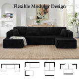 134 Inch Cloud Sectional Couch for Living Room,Corduroy Boneless Couches with L-Shape Chaise,Modern Modular Sectional Sofa with Deep Seat,No Assembly Required (Black, U-Shaped Sofa) ZKJOLMN