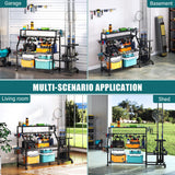 TC-HOMENY Large Fishing Rod Holders for Garage Fits for 12 Rods, 4-Tier Fishing Pole Rack Cart with Enlarged Shelves, Fishing Gear Tackle Organizer Storage Cart with Wheels for Garage, Outdoor, Black TC-HOMENY