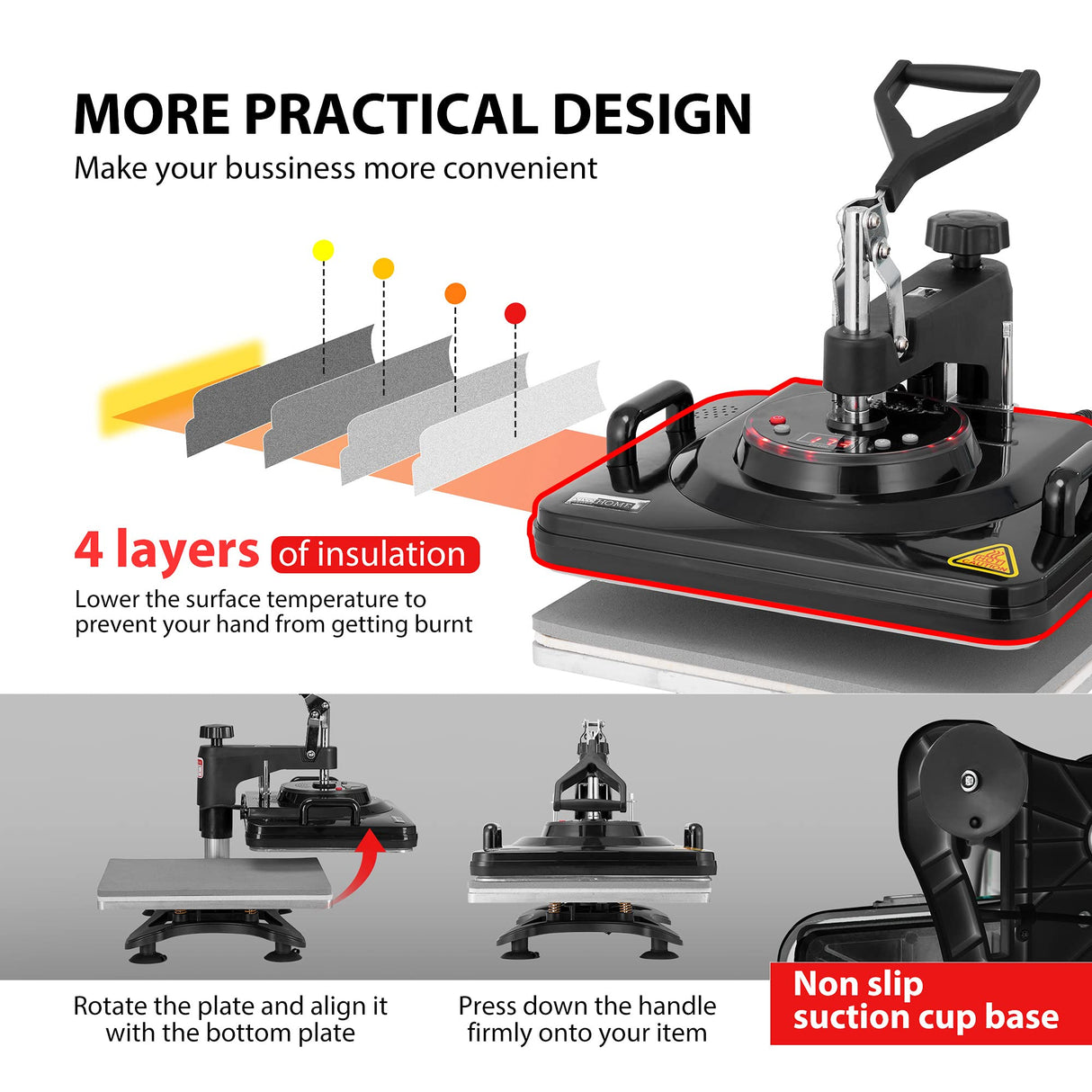 VIVOHOME Upgraded 5 in 1 Combo Multifunctional Swing Away Clamshell Printing Sublimation Heat Press Transfer Machine for T-Shirt Hat Cap Mug Plate 15 x 12 Inch Black VIVOHOME