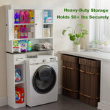 Nivisre Over The Toilet Storage Cabinet with 7 Shelves, Imitation Walnut Grain Above Toilet Bathroom Organizer with Toilet Paper Holder Stand, Space Saver for Restroom, Bathroom, Laundry (White) Nivisre