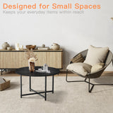 FAMIDGE Coffee Table, 23.6" Coffee Tables for Living Room, Round Coffee Table with Metal Frame, Floor Table for Sitting on The Floor, Home, Office, Black FAMIDGE