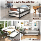 Giantex Metal Daybed with Trundle, Twin Size Day Bed with Wood Grain Headboard & Metal Slat Support, Space-Saving Trundle Sofa Bed for Living Room Guest Room, Easy Assembly, No Box Spring Needed Giantex
