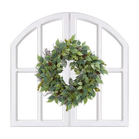 Sintosin Rustic White Arch Window Frame 30 Inch, 2 Pcs Hanging Distressed White Vintage Window Frame Wall Decor Living Room, Handmade Wooden Frame Fake Window Wall Decor for Entryway Bedroom Sintosin