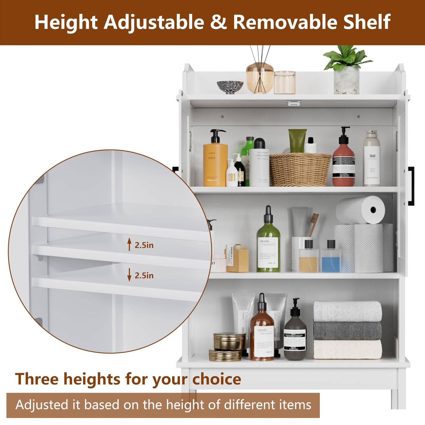 VEIKOU Over The Toilet Storage Cabinet, Bathroom Cabinet Over Toilet, Freestanding Over The Toilet Storage/Adjustable Shelf, Storage Rack, White