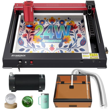 ATOMSTACK A24 PRO 24W (Basic), with Laser Engraver & B3 Enclosure & Air Assist Pump, 24W Output Power Laser Cutter, for Wood Metal Acrylic Craft ATOMSTACK