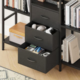 AFLUI Triple Bookshelf with 3 Fabric Drawers, 4-Tier Book Shelf and 10 Display Shelves, Industrial Large Bookcase for Home & Office, Black, 47'' Wide AFLUI