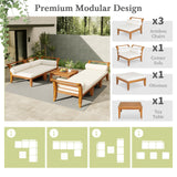 Merax 6 Pieces Patio Furniture Set, Outdoor L-Shaped Sectional Sofa Set with Coffee Table, Acacia Wood Conversation Seating & Cushions and Lumbar Pillows, for Garden, Poolside and Backyard, Teak+Beige Merax