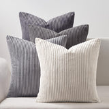 Topfinel Neutral Grey Decorative Throw Pillow Covers 18x18 Inch Set of 4,Modern Farmhouse Striped Corduroy Cushion Cases,Square Euro Shams for Sofa,Bedroom,Floor,Car(45cm Dark Gray) Topfinel