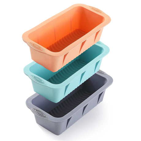 MONGSEW 3PCS Silicone Bread Loaf Pan, Non-Stick Bread Pans for Baking, Easy Release Loaf Pan, Great for Homemade Bread, Cakes, Brownies, Dishwasher Safe (3 Colors, Nesting Design) MONGSEW