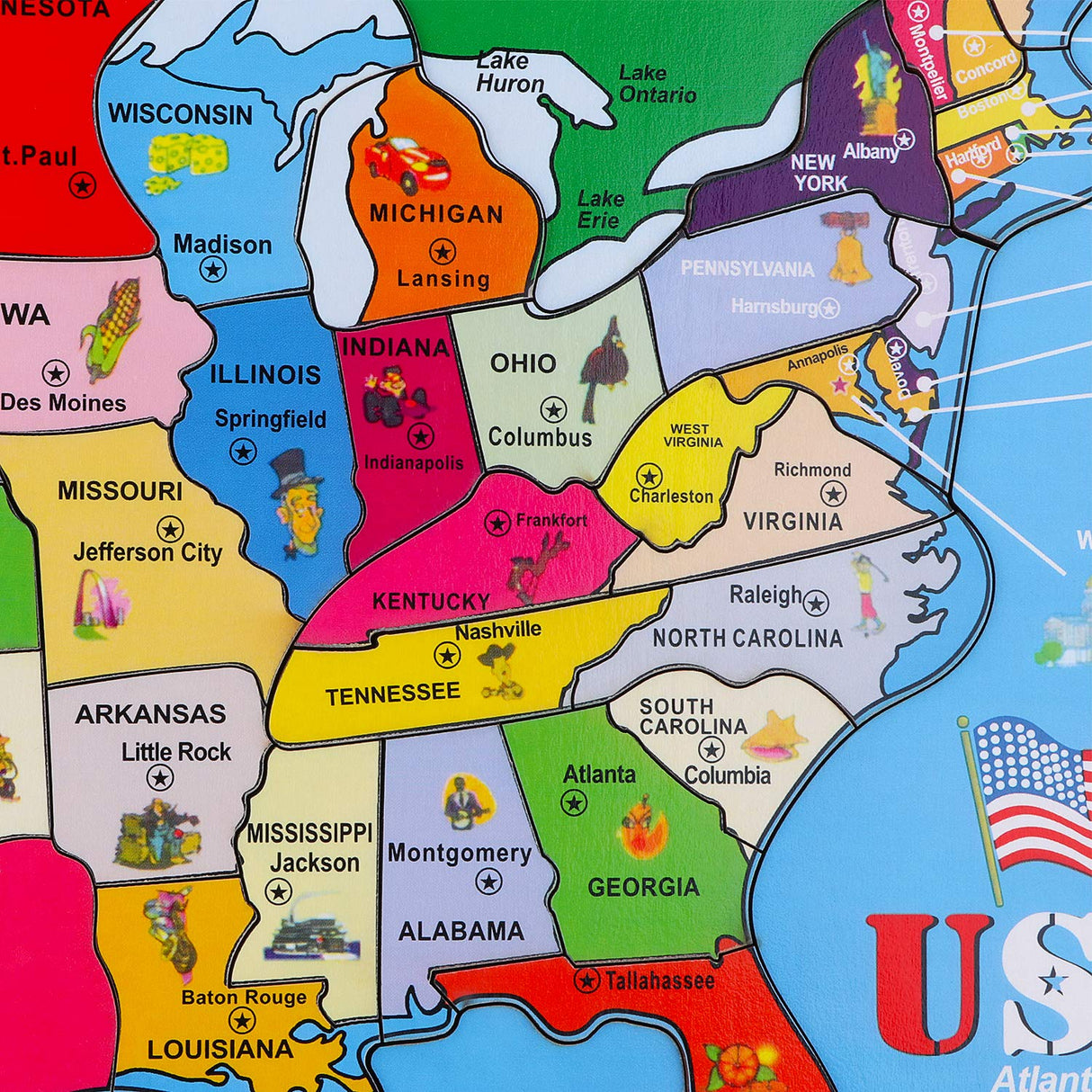 Wondertoys 46 Pieces Wooden USA Map Puzzle for Kids US Map Puzzle Educational Geography Puzzles United States Map Puzzle for Boy Girl Wondertoys