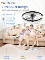 ZMISHIBO Ceiling Fans with Lights and Remote, 18 Inch Flush Mount Fan Light, 6 Speeds, 3CCT, Dimmable, Low Profile Ceiling Fan, Modern Ceiling Fan with Light for Bedroom and Living Room, Black ZMISHIBO