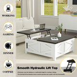 TOLEAD 36" Farmhouse Lift Top Coffee Table with Storage, Square Coffee Table with Charging Station, Living Room Center Table with Large Hidden Space, White TOLEAD