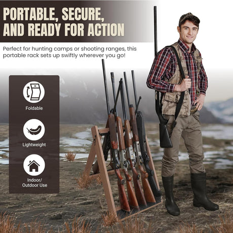 Rush Creek Creations Deer Camp Portable Folding 10 Gun Storage Rack - Handcrafted Weather Proof Material - Easy to Assembly , 21"L x 27"W x 28.5"H Rush Creek Creations