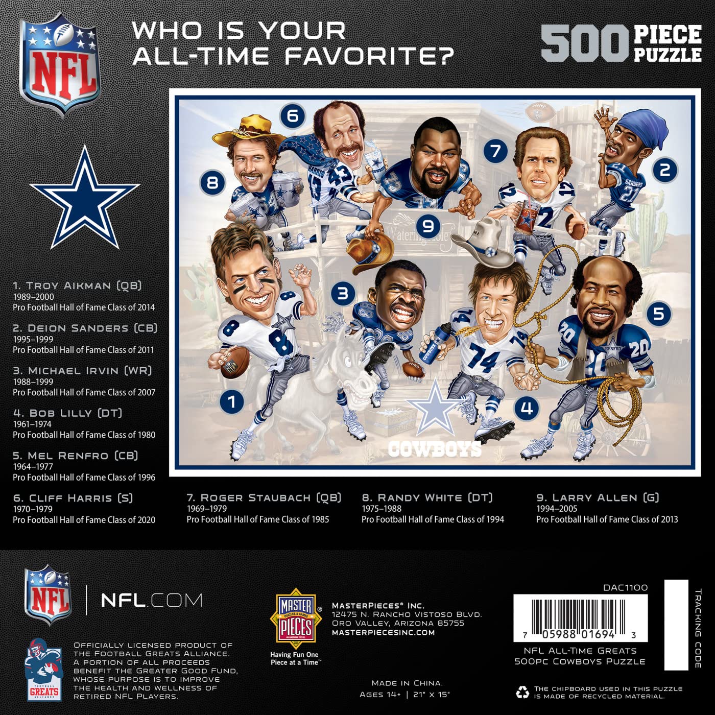 MasterPieces 500 Piece Sports Jigsaw Puzzle for Adults - NFL Dallas Cowboys All-Time Greats - 15x21