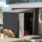 AECOJOY Shed Lean to Storage Shed, Outdoor 6' x 8' Metal Wall Side Bike Shed & Outdoor Storage, Garden Storage Cabinet for Backyard, Patio and Outdoor Use in Dark Grey AECOJOY