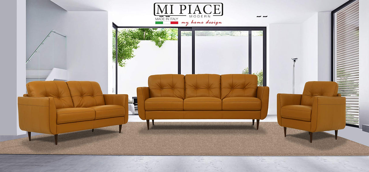 Acme Radwan Tufted Leather Loveseat in Caramel Acme