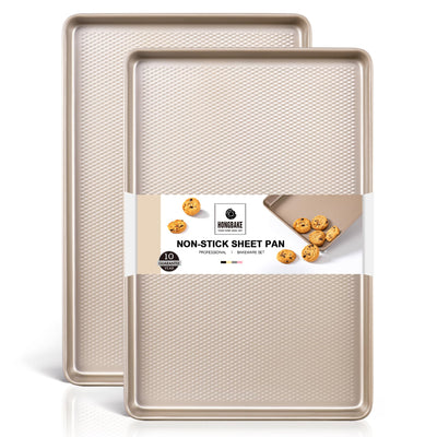 HONGBAKE 2 Pack Half Sheet Baking Pans,Non Stick Baking Sheet for Oven, 57% Thicker Carbon Steel Cookie Sheets for baking, 17.5" x 12" Cookie Trays