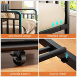 Daybed with Trundle and LED Light, Heavy Duty Metal Full Bed Frame with Upholstered Storage Headboard & Charging Station, Day Bed Pop Up Trundle Bed for Living Room,Bedroom and Guest Room, Black Jocoevol
