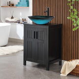 UEV Black 24" Bathroom Vanity with Sink Combo,Modern Vanity with Vessel Sink,Stylish Bathroom Vanity Cabinet,Grooved Doors & Metal Handles,Modern Square Ocean Blue Tempered Glass Vessel Sink(A10) UEV