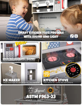JOYOOSS Kids Play Kitchen Playset, Wooden Play Kitchen Kids Kitchen Playset Toy Toddler Kitchen Playset with Real Lights & Sounds, Play kitchen for toddlers 1-3 and Play Kitchen Sets for Kids Ages 4-8 Joyooss