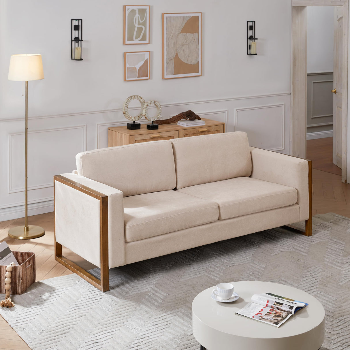 Christopher Knight Home Bricez 79" Sofa Couch, Cozy Upholstered 3-Seater Sofa, Oversized Loveseat, Comfy Fabric Couches for Living Room and Office, Modern Couch and Sofa, Wooden Frame, Taupe Beige Christopher Knight Home