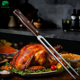 FULLHI butcher's fork with wood Handle Stainless Steel Meat Fork/Kitchen Tool, 12.4 Inch, Carving Fork FULLHI
