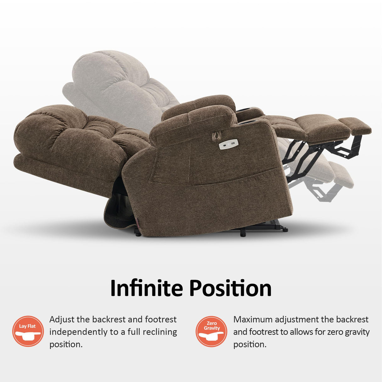 MCombo Dual Motor Power Lift Recliner Chair with Massage and Dual Heating for Elderly, Lay-Flat for Sleeping, Extra Wide for Big and Tall, Fabric R7070 (Coffee) MCombo