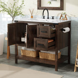 AMERLIFE 36" Farmhouse Bathroom Vanity with Sink Combo, Freestanding Small Single Wood Barn Door Bath Storage Cabinet Set with Sliding Drawers & Open Shelf, Paper Towel Holder, Rustic Brown AMERLIFE