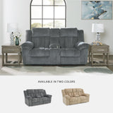 Signature Design by Ashley Tip-Off Modern Wall Hugger Power Reclining Loveseat with Adjustable Headrest, USB Ports, Storage and Cup Holders, Gray Signature Design by Ashley