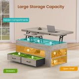 Itaar Lift Top Coffee Table, 4 in 1 Coffee Tables with Storage and Hidden Compartment, Farmhouse Coffee Table with 2 Fabric Drawers & LED Light for Living Room, Grey Oak Itaar