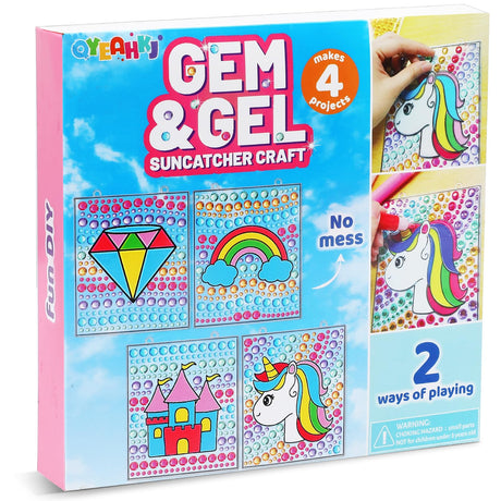 Qyeahkj 4 Pcs Suncatcher Kits DIY 2-in-1 Gems and Gels Art Kit Unicorn Window Art Craft Toys Supplies Unicorn Painting Hanging Decor Christmas Birthday Gift for Home Family Activities Qyeahkj