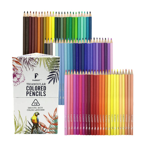 PARROT Premier 72ct Wooden Colored Pencils, Soft Core, Triangular-Shaped, Pre-Sharpened, for Artists, Adult & Kids Coloring Book, Perfect for Drawing, Coloring, Blending, and Shading PARROT
