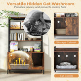 PETSITE Cat Litter Box Enclosure with Storage, 57 Inch Tall Hidden Litter Box with 2-Tier Shelves, Removable Scratching Pad, and Winding Entry, Solid Metal Framed (Rustic Brown) PETSITE