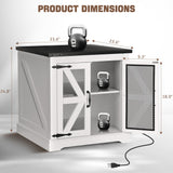 Decofy Farmhouse End Table with Storage Cabinet, 24" Large Sofa Side Table, Industrial Farmhouse Side Table for Living Room, Square Top with Power Outlet, Adjustable Shelves(White) Decofy