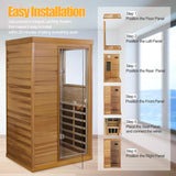 Infrared Home Sauna Room 1 Person Mini Infrared Sauna 1050W Dry Saunas for Home Red Cedar Wooden Indoor Sauna Spa with 6 Low EMF Heaters, Bluetooth Speakers, LED Reading Lamp, Tempered Glass SALUSHEAT