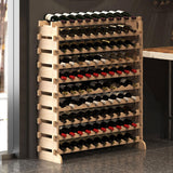 sogesfurniture Floor Wine Racks, Stackable Modular Wine Rack Large Wine Storage Rack Free Standing Solid Natural Wood Wine Holder Display Shelves, (Natural, 10 X 10 Rows (100 Slots)), BHUS-BY-WS100 sogesfurniture
