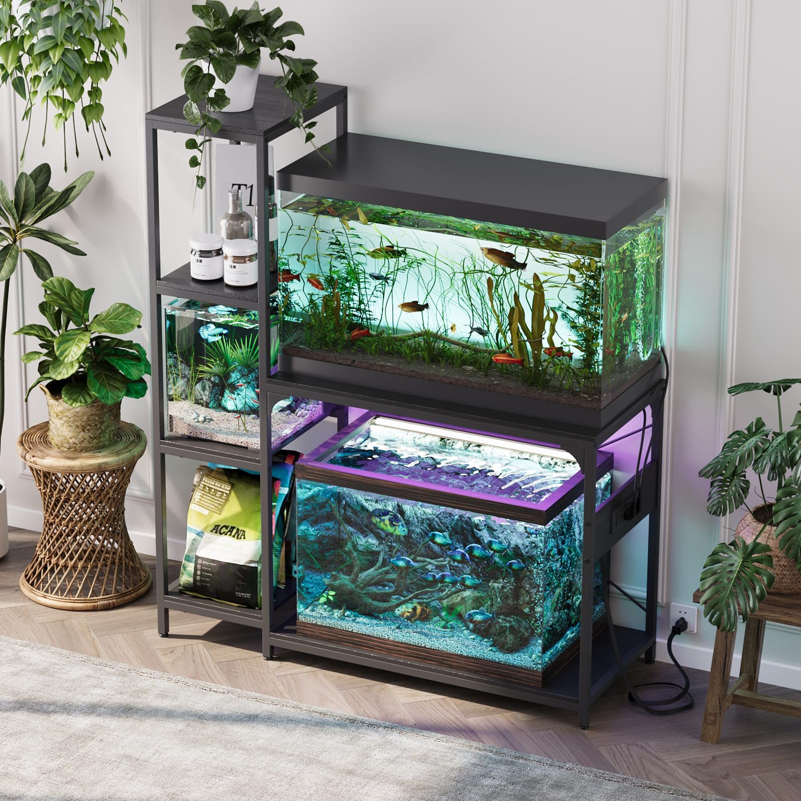 VOWNER 20-29 Gallon Fish Tank Stand with Power Outlet, Wood Aquarium Stand with Shelves for Fish Tank Accessories Storage, Heavy Duty Metal Frame, Turtle Reptile Terrarium Stand, Load 500lb,  - WoodArtSupply