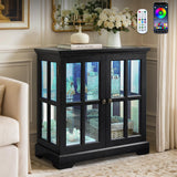 CKEASEAN 32" H LED Accent Curio Cabinet with 7 Color Lights for Collectibles, Modern Storage Cabinet with Tempered Glass Doors, Sideboard Buffet Case with Smartphone-Controlled Lights (Black) CKEASEAN