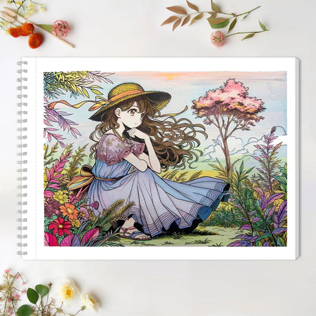 VKYE Coloring Book - Anime Girls Character Adult Coloring Book for Woman & Teens, Markers Recommended, Thick Paper, Intricated Pattern & Details, Spiral Bound, Imagination, Anxiety and Depression VKYE