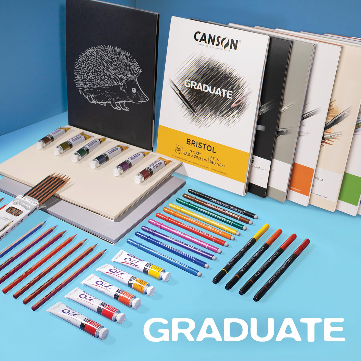Canson Graduate Black Mixed Media Pad, Foldover, 9x12 inches, 12 Sheets - Artist Paper for Collage, Watercolor, Ink, Pencil, Marker Canson