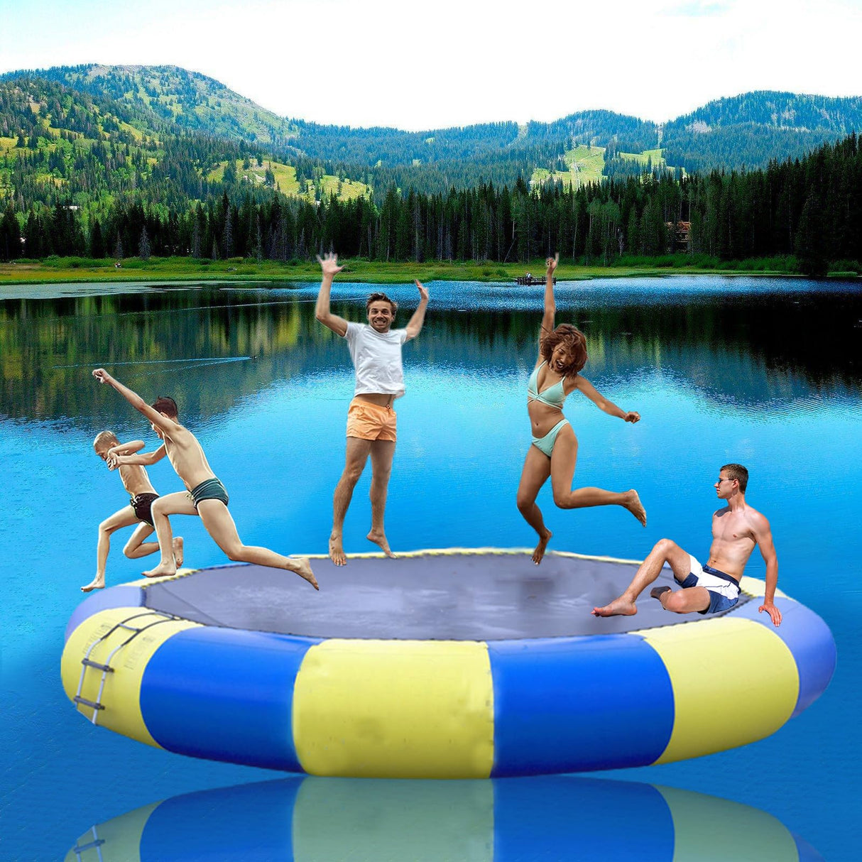 YEYUBIW 20FT/6Meter Inflatable Water Trampoline, Adult Kids Water Sports Round Jump Bed Floating Swim Platform with Electric Pump,Blue,20FT YEYUBIW
