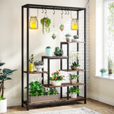 Tribesigns 5-Tier Tall Indoor Plant Stand, 70.9 inches Large Metal Plant Shelf with 6PC S Hanging Hooks, Multi-Purpose Flower Bonsai Pots Display Rack for Indoor, Garden, Balcony, Living Room Tribesigns